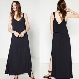 Zara Womens NWT Bow Back Navy Side Slits Flounce Maxi Dress Size Large